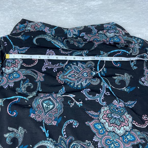 Dana Buchman Drape Front Paisley Print Top Womens S Black 3/4 Cowl Neck Ruched‎ - Picture 10 of 13